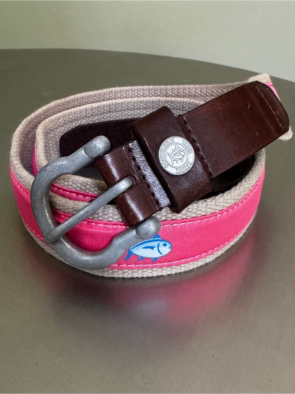Southern Tide 38 Coral Pink & Tan Canvas Web Belt Skipjack 38 - Picture 3 of 9